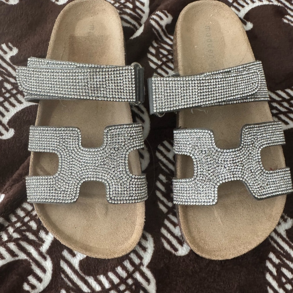 Steve Madden Silver Tan Sandals with Rhinestone Straps